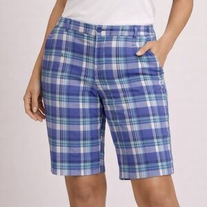 St. John's Bay Plaid Shorts Size 12 Blue Green Cotton Stretch